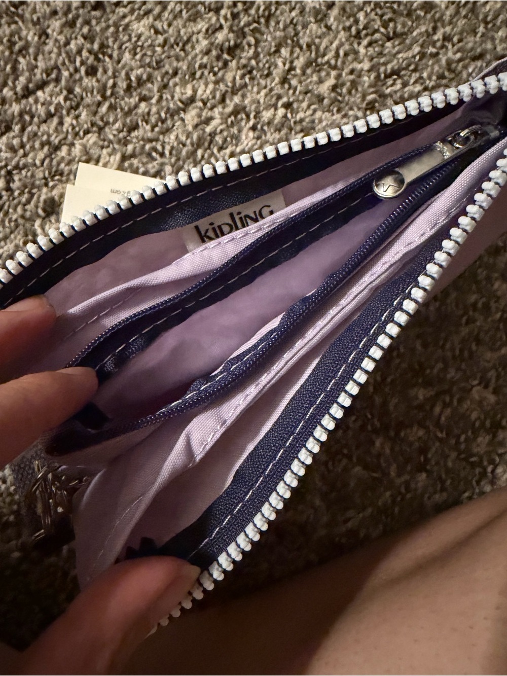 Kipling Lavender Wristlet with Navy Strap and Charm - Picture 4 of 5